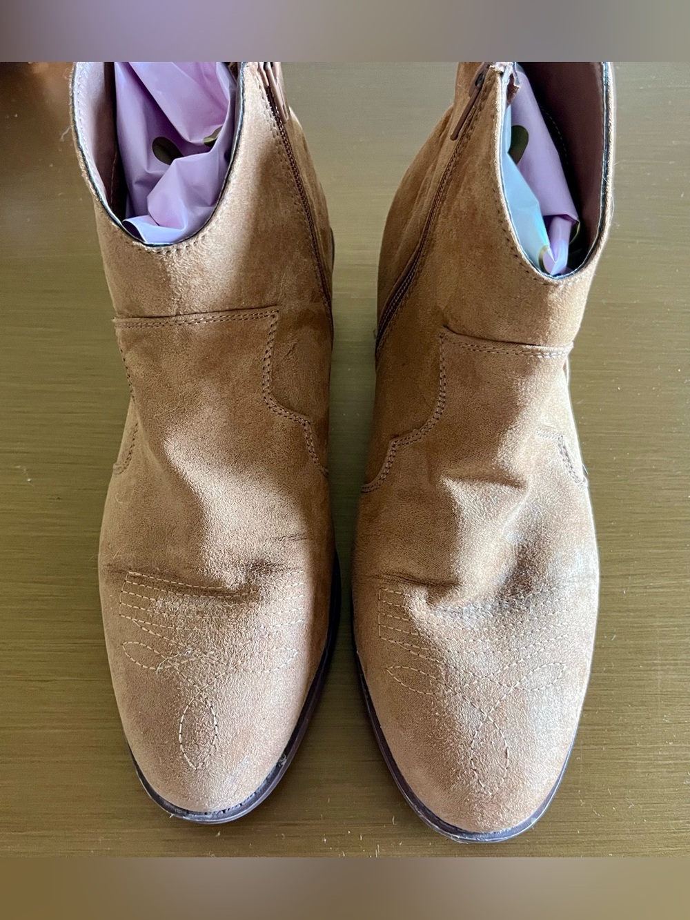 Suede Ankle Boots in Light Brown - Classic Western Style